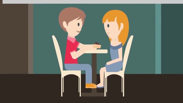 Young Romantic Couple Having Candlelight Dinner Date at Restaurant Table Relationship Concept 2D Animation
