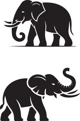 Obraz premium Stylized vector illustrations of majestic elephants, portraying their iconic strength, wisdom, and wild beauty in a graphic design context