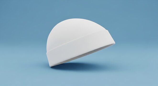 Isolated white hijab inner cap on blue background showing textile texture for fashion and modest clothing presentation