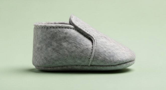 Soft Gray Baby Bootie Isolated on Pastel Green Background