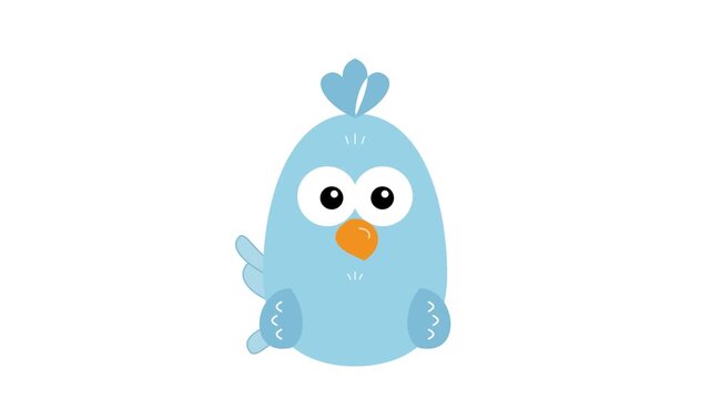Cute Blue Bird Cartoon Character Vector Illustration on White Background
