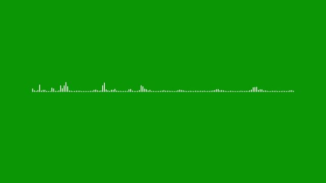 White sonic audio pulse, sound frequency spectrum, green screen 4k video, music visualizer animation, digital voice equalizer, rhythmic beat movement, abstract sound signal art.