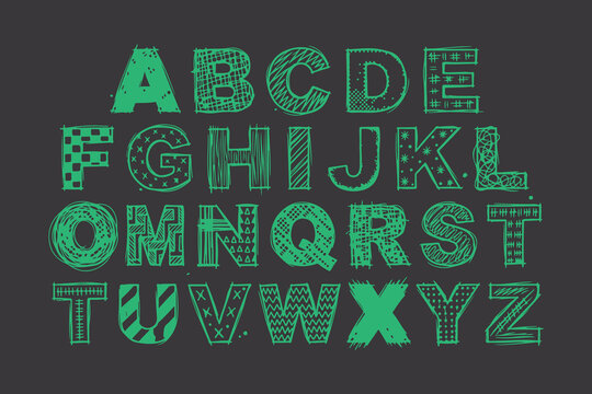 Hand drawn alphabet letters doodle sketch style font illustration creative diy graphic.