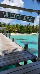 Obraz premium Welcome June outdoor swimming pool with clear water and lounge chairs.