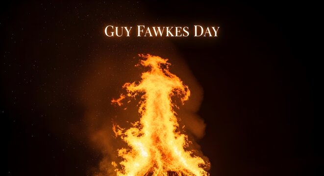 Guy fawkes day bonfire flames lighting up dark evening sky
