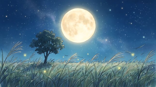 moon over the grass