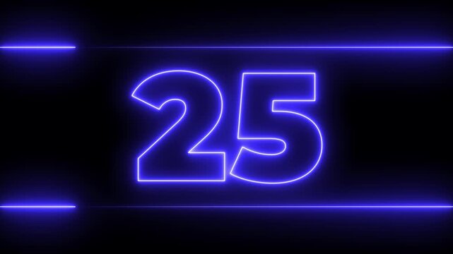 Glowing neon 30s countdown digital clock animation with neon line, 30 to 0 second countdown clock timer icon on a black background. 4k motion video