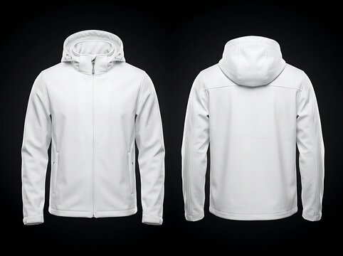 Isolated white zip up hoodie jacket front and back view for apparel design template branding fashion mockup presentation