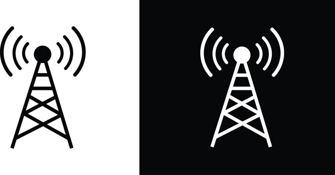 Cell tower signal icons in black and white