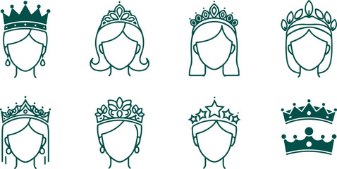 Collection of queen crowns and tiaras worn by women for beauty fashion and royal celebration. © Sadhin