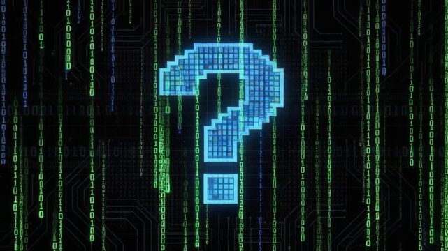 Digital question mark with binary code background futuristic technology concept