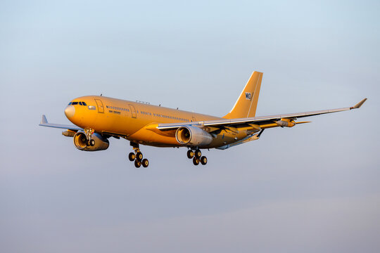 Luqa, Malta - May 28, 2026: New Airbus A330-243MRTT (REG: MRTT063) arriving in the late evening for painting at IAC Malta.