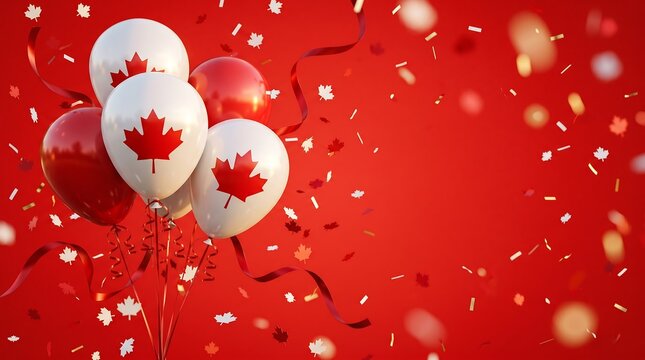 Celebratory Canada Day red and white festive balloon background