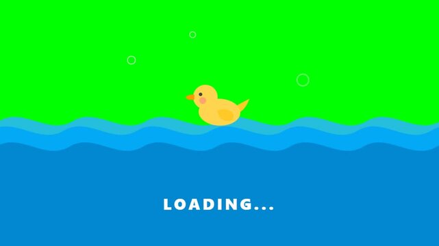 Cute Cartoon Duck Floating on Water Loading Screen Animation with Green Screen Background.