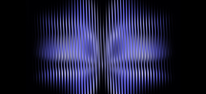 Abstract background with glowing purple and blue vertical lines creating a wavy, symmetrical pattern on black
