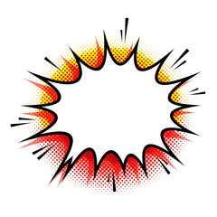 Vibrant comic book style explosion speech bubble with halftone dots © Mbk Studios