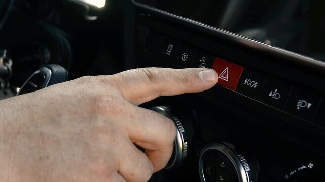 Driver turning hazard warning light button on and off