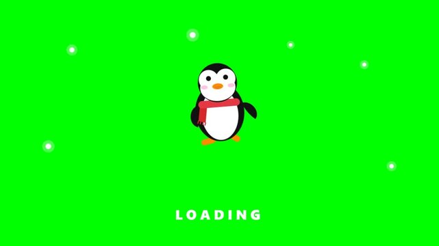 Cute Cartoon Penguin Walking on Green Screen Loading Animation.