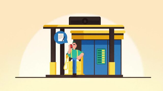 Delivery Courier Standing Near Smart Parcel Locker Station Hub Logistics Concept 2D Animation