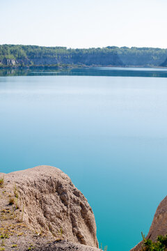 White Rock Cliff Turquoise Lake Aerial View