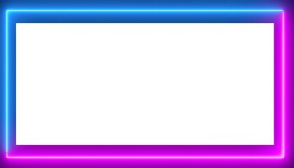 Obraz premium Neon glowing rectangular frame with blue purple pink gradient border on white background, futuristic vibrant banner design for modern digital concepts