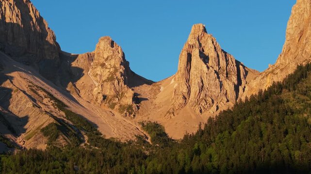 Aerial view of mountain peak (Le Haut Bouffet) of Devoluy Massif in Vercors Park, French Alps. La Jarjatte Valley, Drome, France