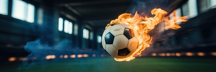 Naklejka premium Vibrant Retro Style World Cup Football Match Scene with Dynamic Player Silhouettes Bold Red and Gold Accents for Sports Themed Marketing and Decor