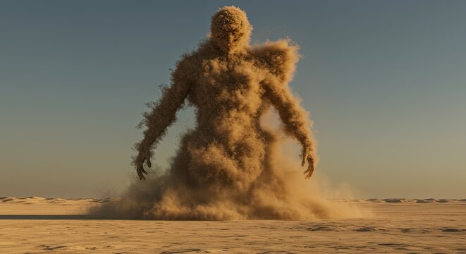 Dust storm monster in desert landscape.