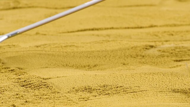 A close-up of a sand pit used for athletics disciplines such as long jump or triple jump.