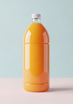 Empty Transparent Plastic Bottle With Orange Liquid Isolated on Light Background. 2 liter bottle