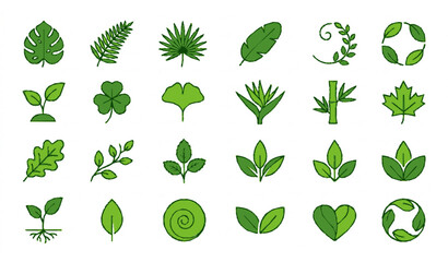 Fototapeta premium Green leaf icon vector set isolated on white background with eco nature symbols collection