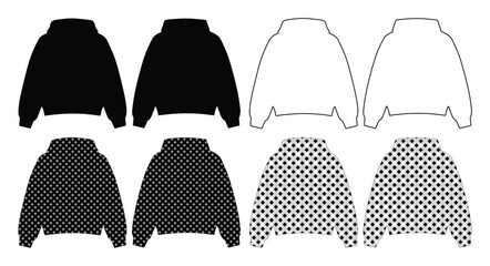 Black and white hoodie vector template, blank oversized sweatshirt mockup, casual streetwear apparel design, fashion illustration for branding and customization © Caleb