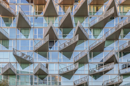 VM Houses Triangular Balconies Architecture, Modernist Geometric, Facade, Copenhagen