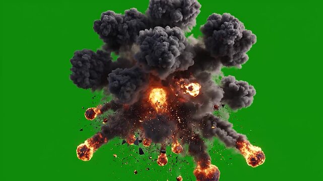 Slow motion cluster explosion with secondary fire ignition