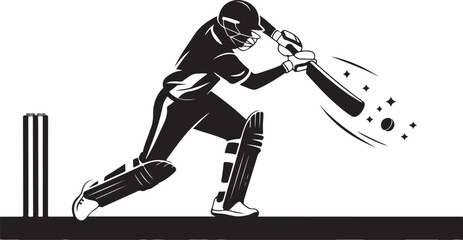 Cricket player hitting ball with bat in action © Masud