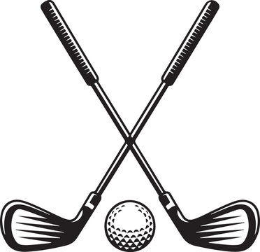 Golf clubs crossed with a golf ball