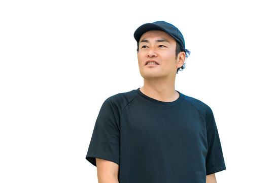 An Asian man walking in sportswear.
