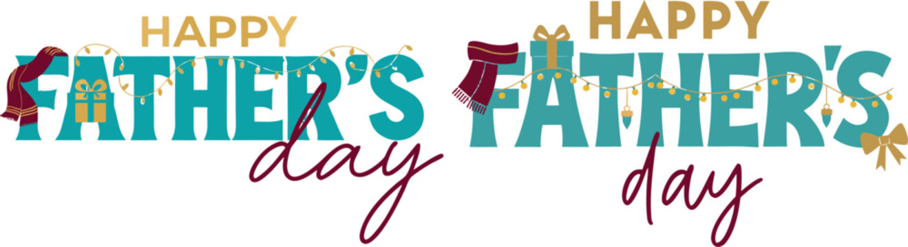 Happy fathers day typography with decorative elements
