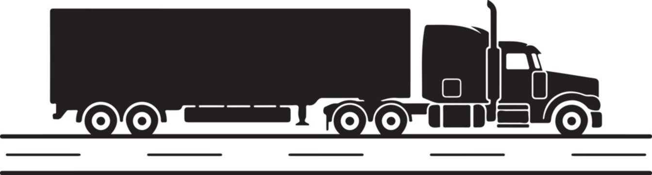 Semi-truck, truck silhouette, vector tractor trailer, road transport