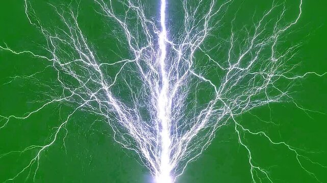 Thin Needle Lightning Strikes Rapid Succession Green Screen