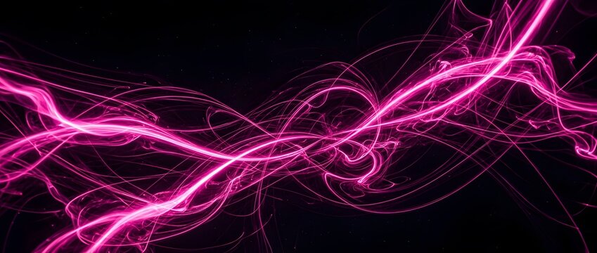 Abstract pink glowing mist and electric light trails flowing on a black background for cinematic energy motion design