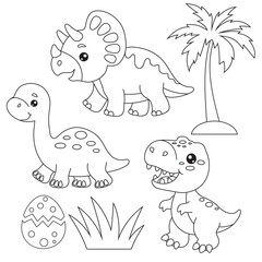Cute  baby dinosaur coloring bundle vector cartoon illustration © primus44