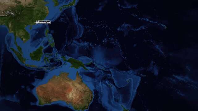 Animated Flight Route Map from Guangzhou China to Honolulu Hawaii