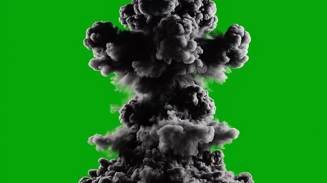 Thick Smoke Eruption Heavy Dense Billow Green Screen 4K