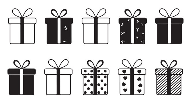 Assortment of decorative gift boxes with various patterns and ribbons.