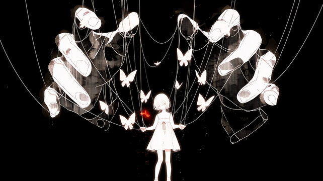 見えないしがらみ。女の子。イラスト。フラットデザイン。ベクター。