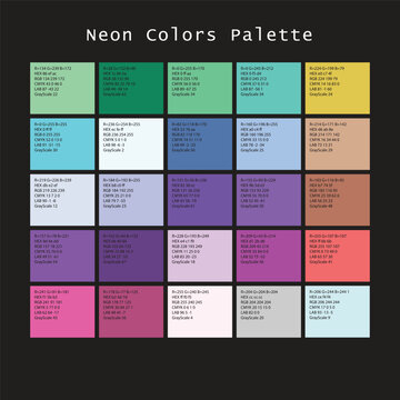 Neon color palette with hex codes