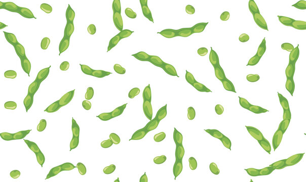 枝豆だけのシームレスパターン素材 夏野菜・食品・ナチュラル背景 / Seamless pattern with edamame soybeans only, summer vegetable natural background