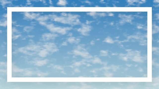Blue Sky with White Clouds and Minimalist Rectangular Frame Background