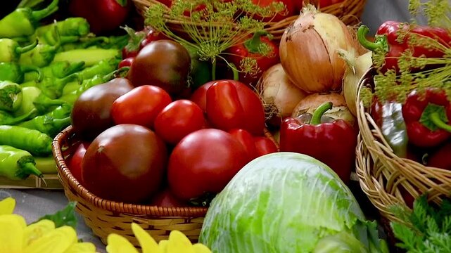 Close-up of various vegetables for sale at the market or in the store.